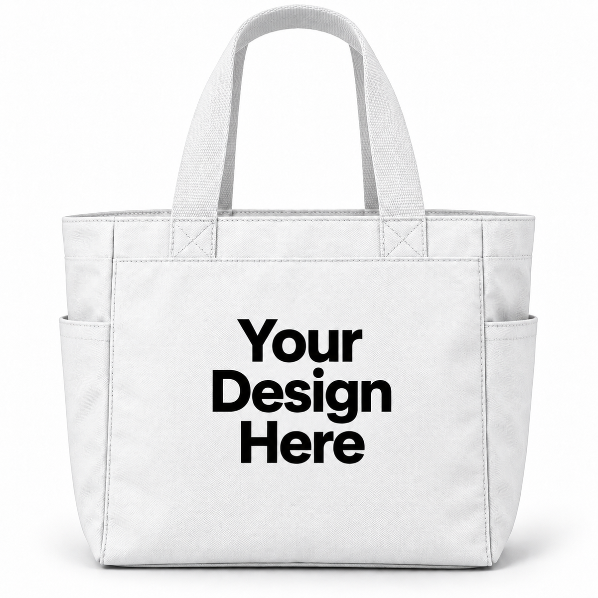 Custom essential tote bag in White with Your Design Here centered on the front
