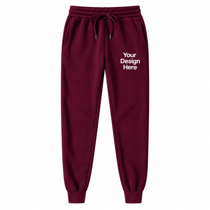 Burgundy custom fleece joggers with logo