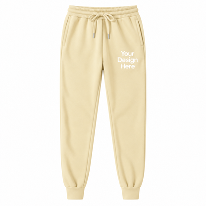 Cream custom fleece joggers with logo