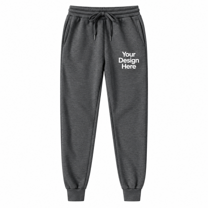 Dark gray custom fleece joggers with logo