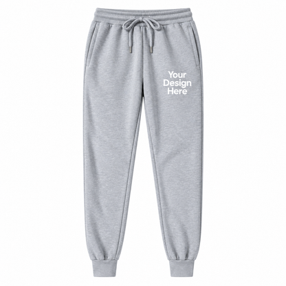 Light gray custom fleece joggers with logo
