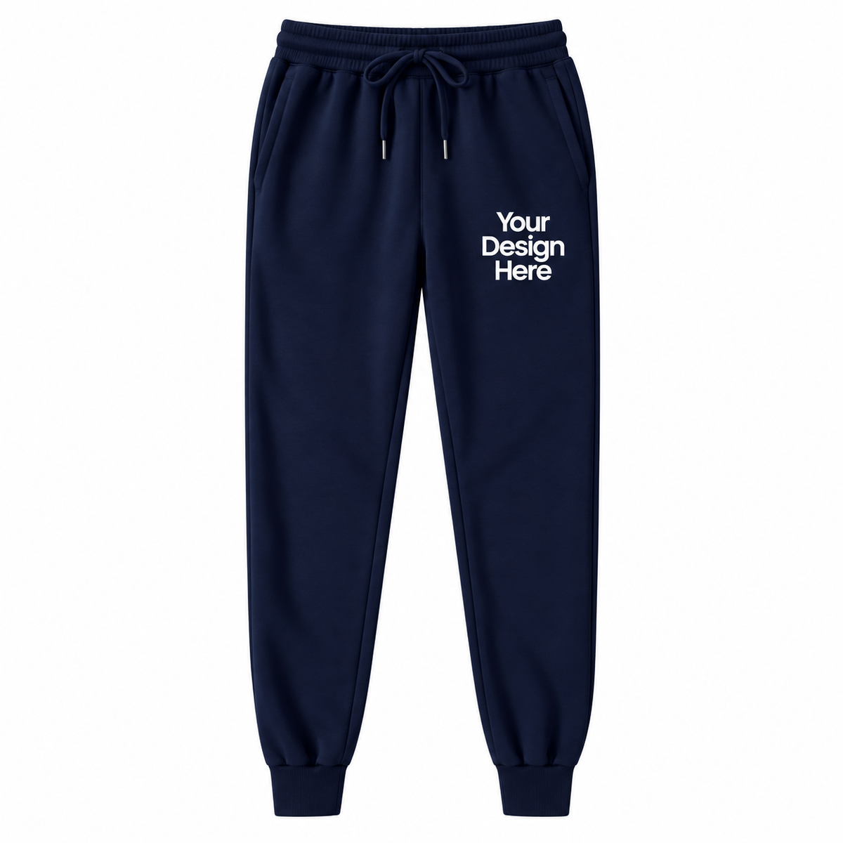 Navy custom fleece joggers with logo