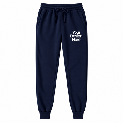 Navy custom fleece joggers with logo