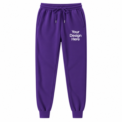 Purple custom fleece joggers with logo