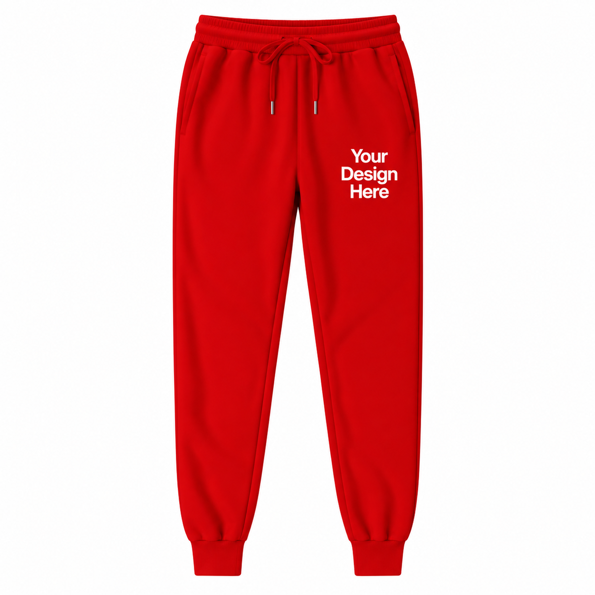 Red custom fleece joggers with logo