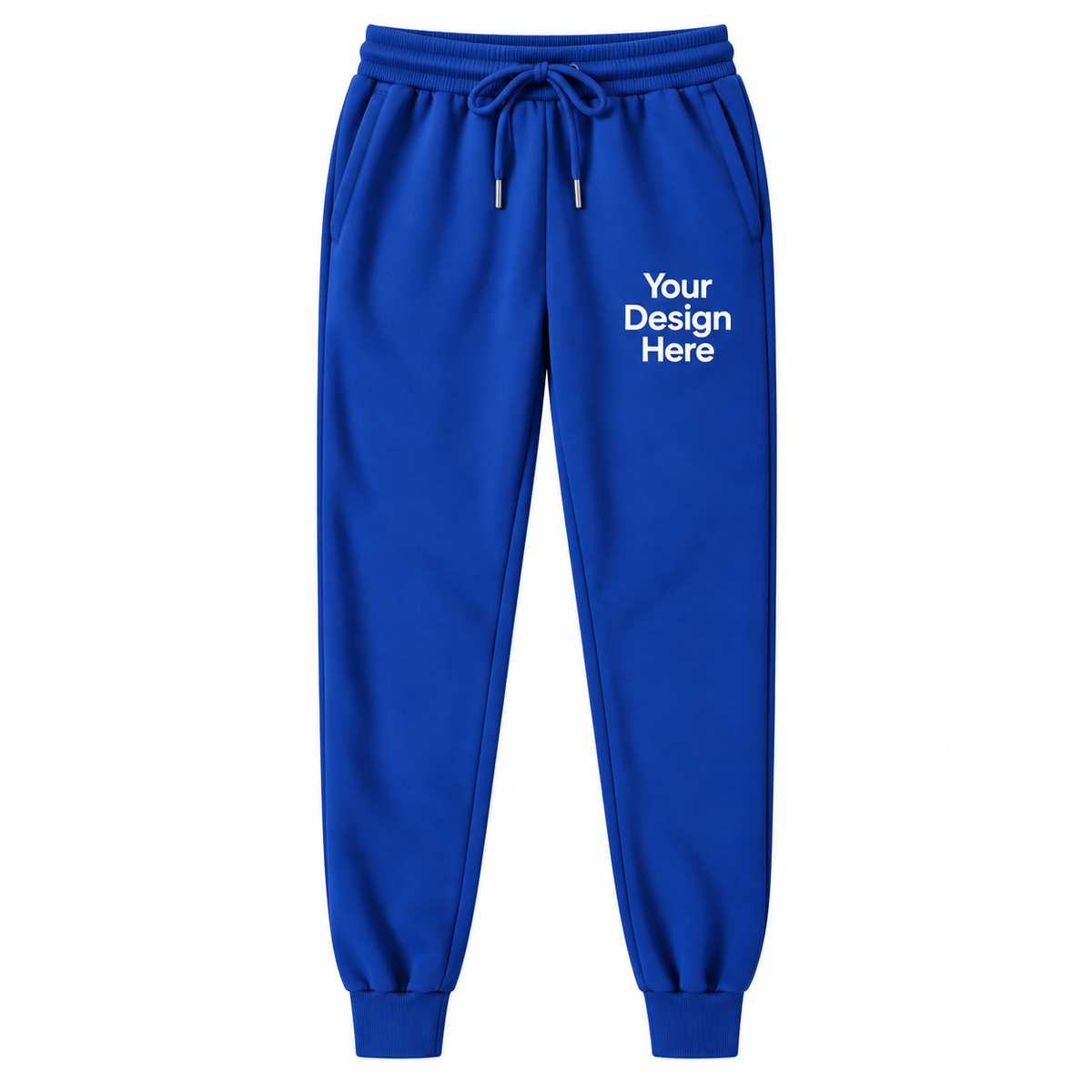 Royal blue custom fleece joggers with logo