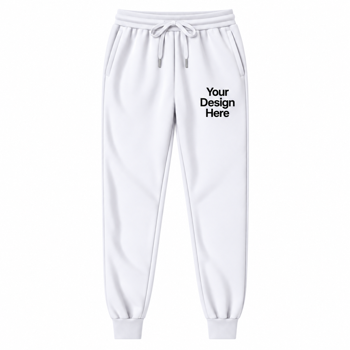 White custom fleece joggers with logo