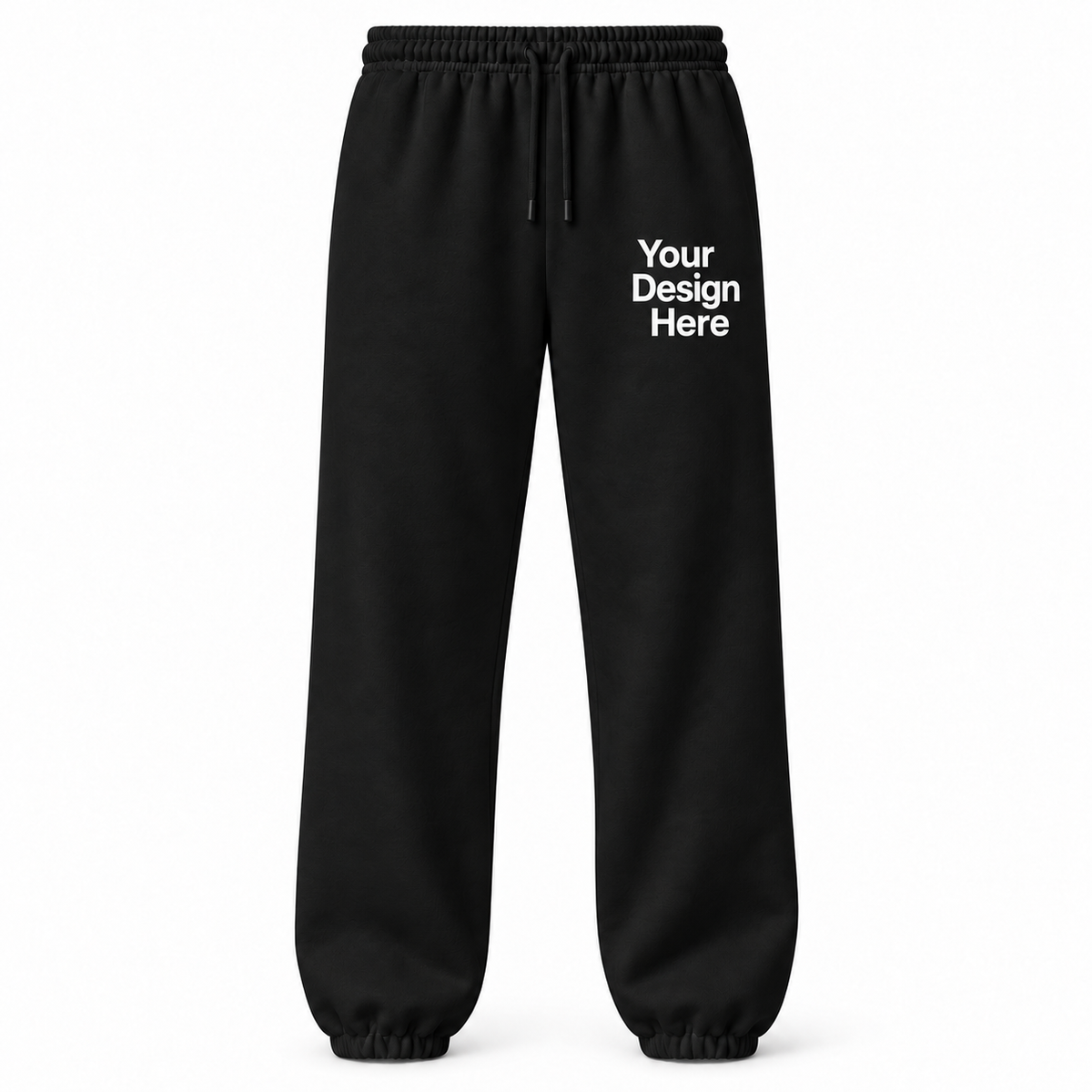 Custom unisex fleece sweatpants in Black with left thigh decoration