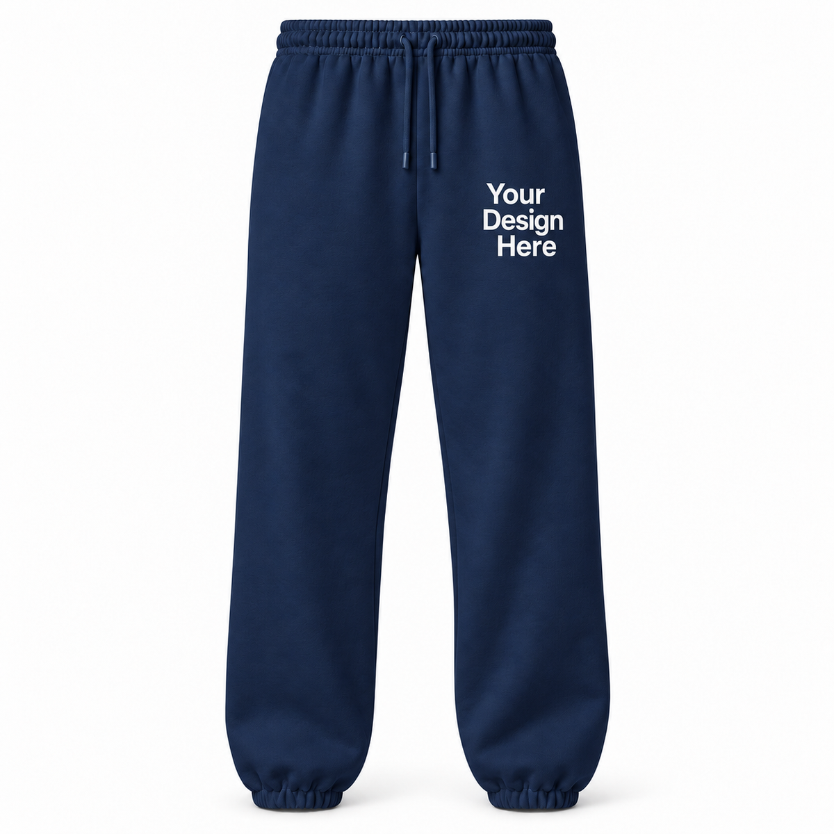 Custom unisex fleece sweatpants in Navy with left thigh decoration