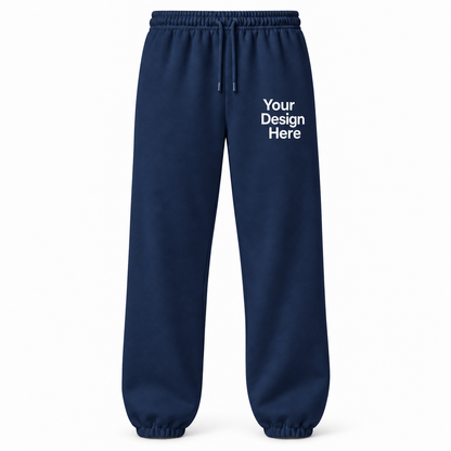Custom unisex fleece sweatpants in Navy with left thigh decoration