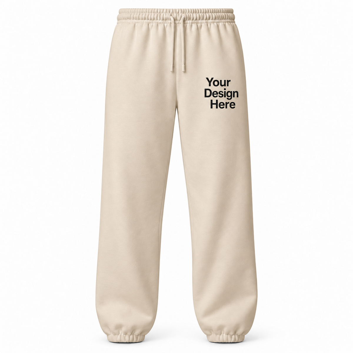 Custom unisex fleece sweatpants in Sand with left thigh decoration