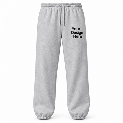 Custom unisex fleece sweatpants in Sport Grey with left thigh decoration