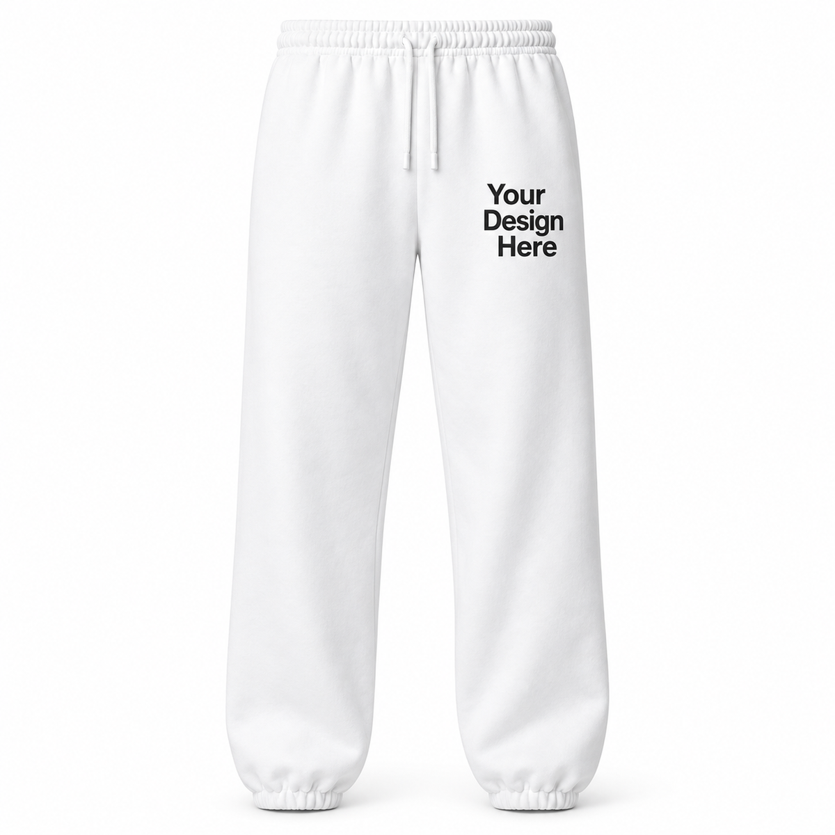 Custom unisex fleece sweatpants in White with left thigh decoration