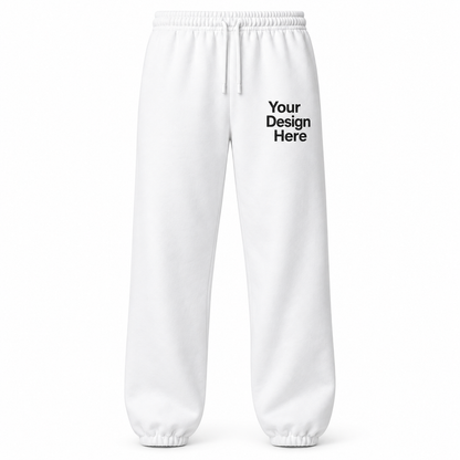 Custom unisex fleece sweatpants in White with left thigh decoration