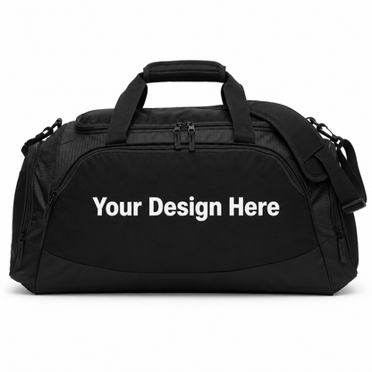 Custom medium active duffel bag in Black/Black with front decoration area