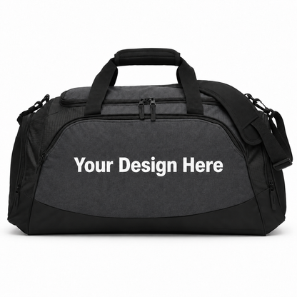 Custom medium active duffel bag in Dark Charcoal/Black with front decoration area
