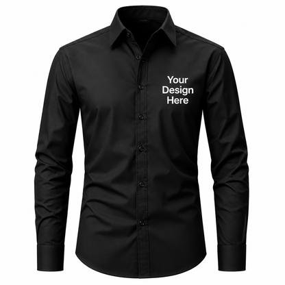 Black custom men's business shirt with logo on left chest
