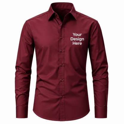 Burgundy custom men's business shirt with logo on left chest