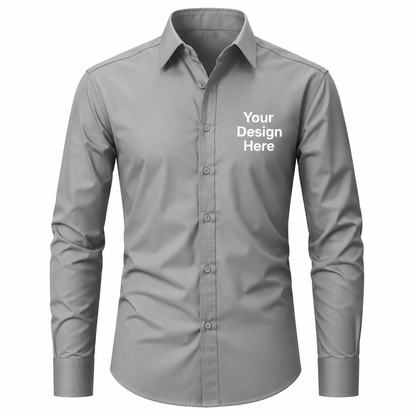 Gray custom men's business shirt with logo on left chest