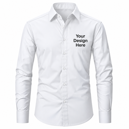 White custom men's business shirt with logo on left chest