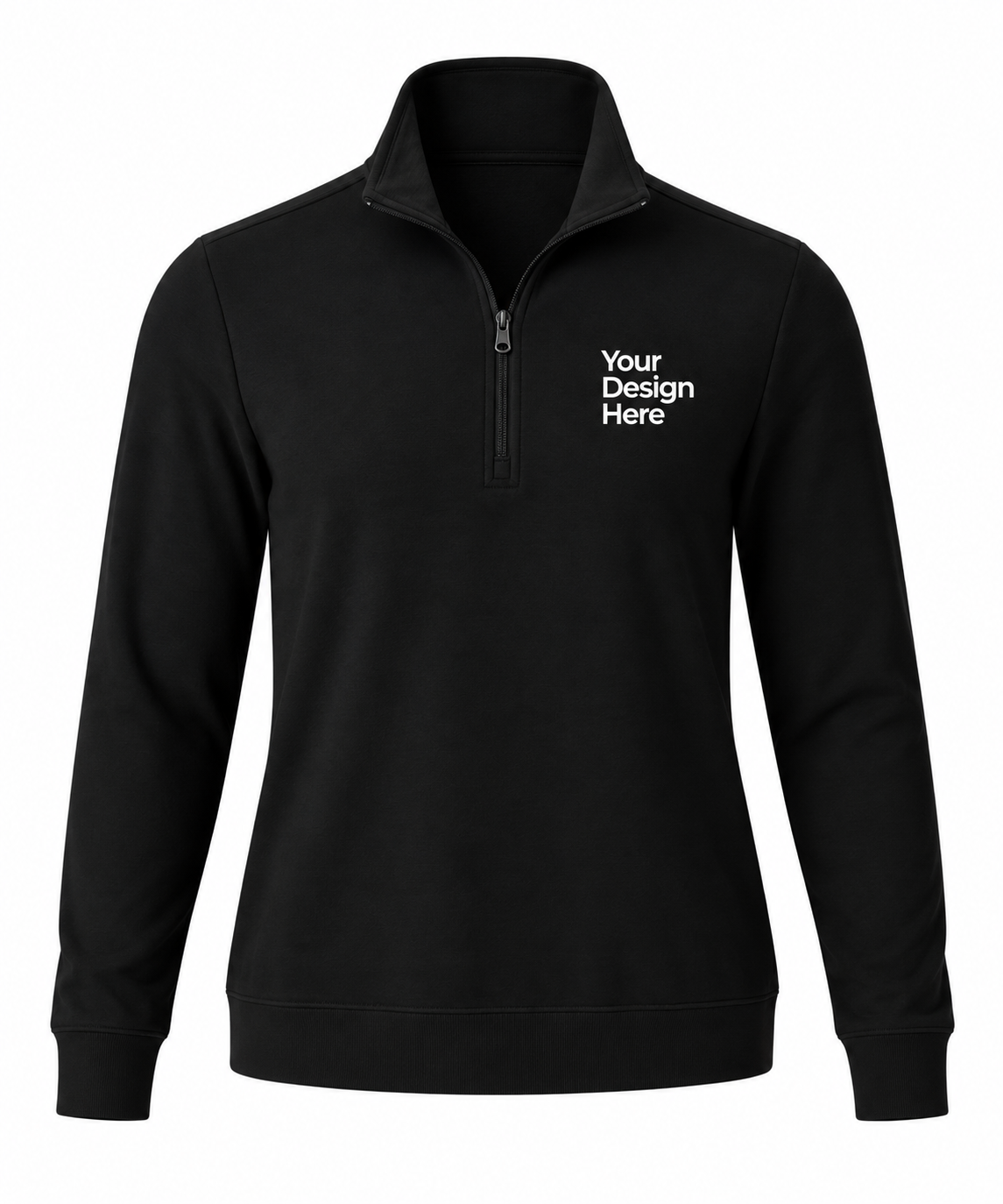 Black custom men’s quarter-zip with logo embroidery