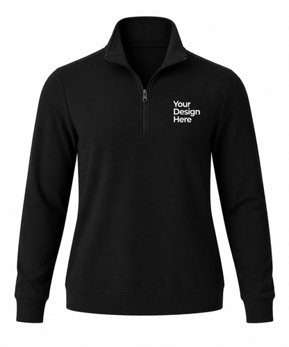 Black custom men’s quarter-zip with logo embroidery