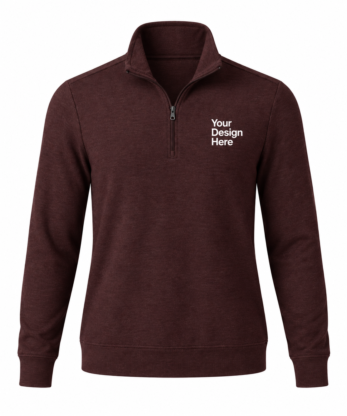 Dark brown heather custom men’s quarter-zip with logo embroidery