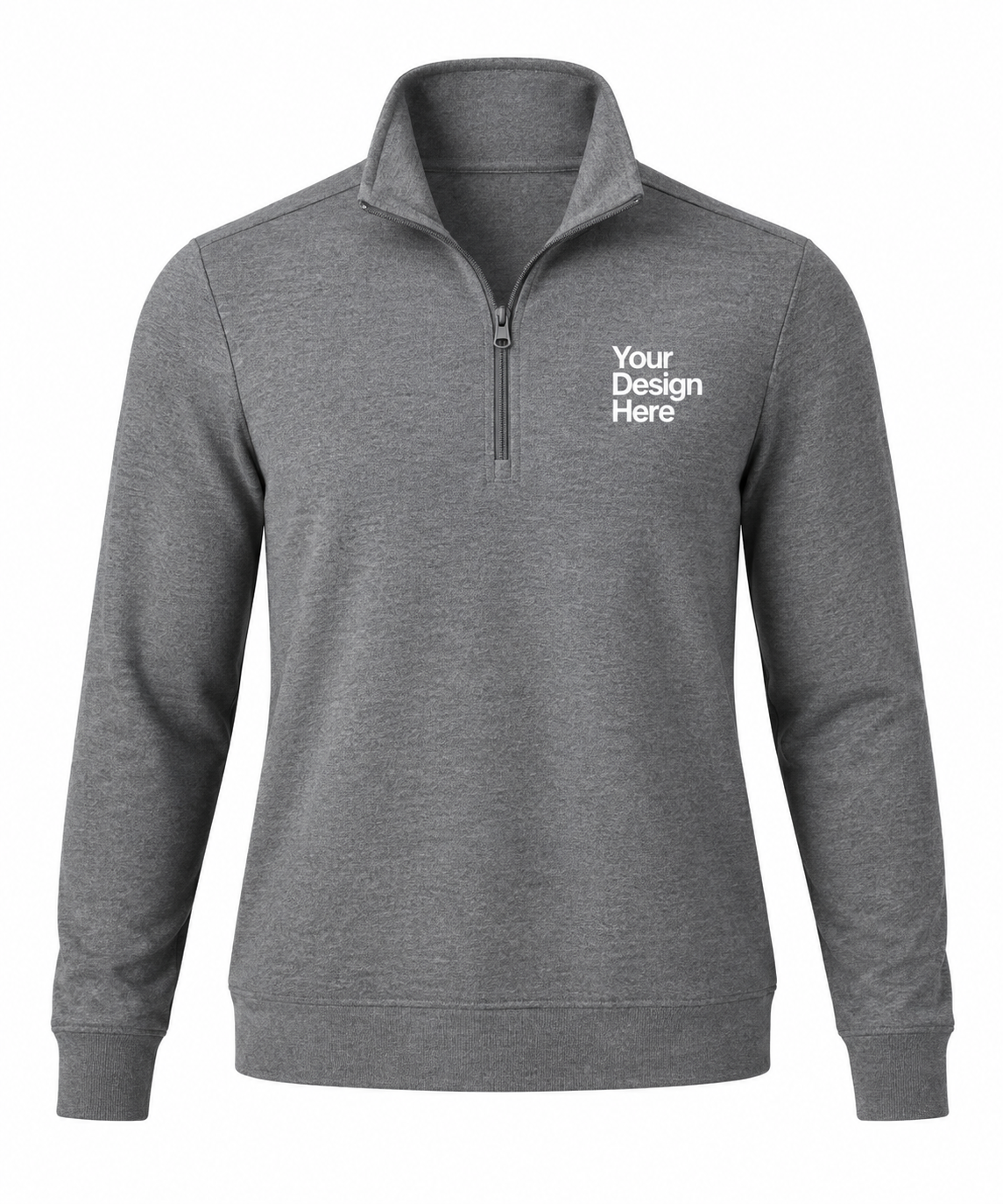 Gray heather custom men’s quarter-zip with logo embroidery