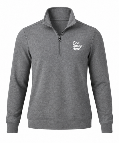 Gray heather custom men’s quarter-zip with logo embroidery