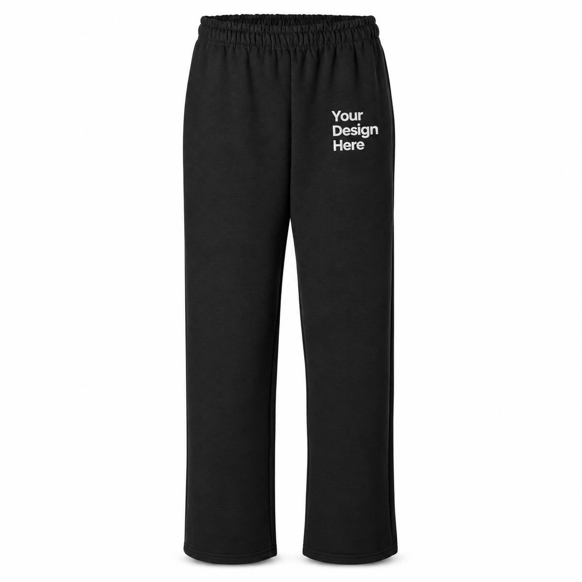 Custom unisex open-bottom fleece sweatpants in Black with left thigh decoration