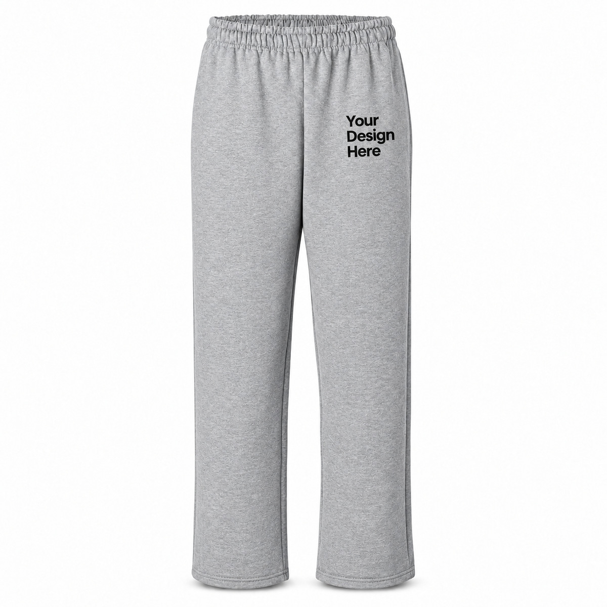 Custom unisex open-bottom fleece sweatpants in Sport Grey with left thigh decoration