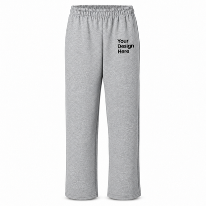 Custom unisex open-bottom fleece sweatpants in Sport Grey with left thigh decoration