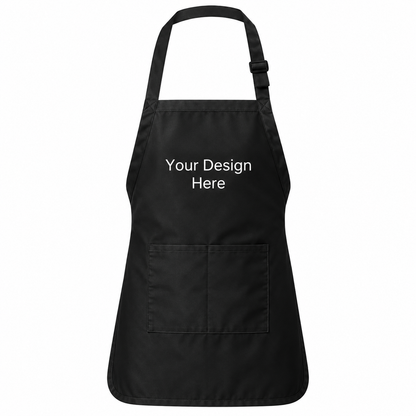 Black custom pocket bib apron with logo on front