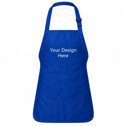 Blue custom pocket bib apron with logo on front