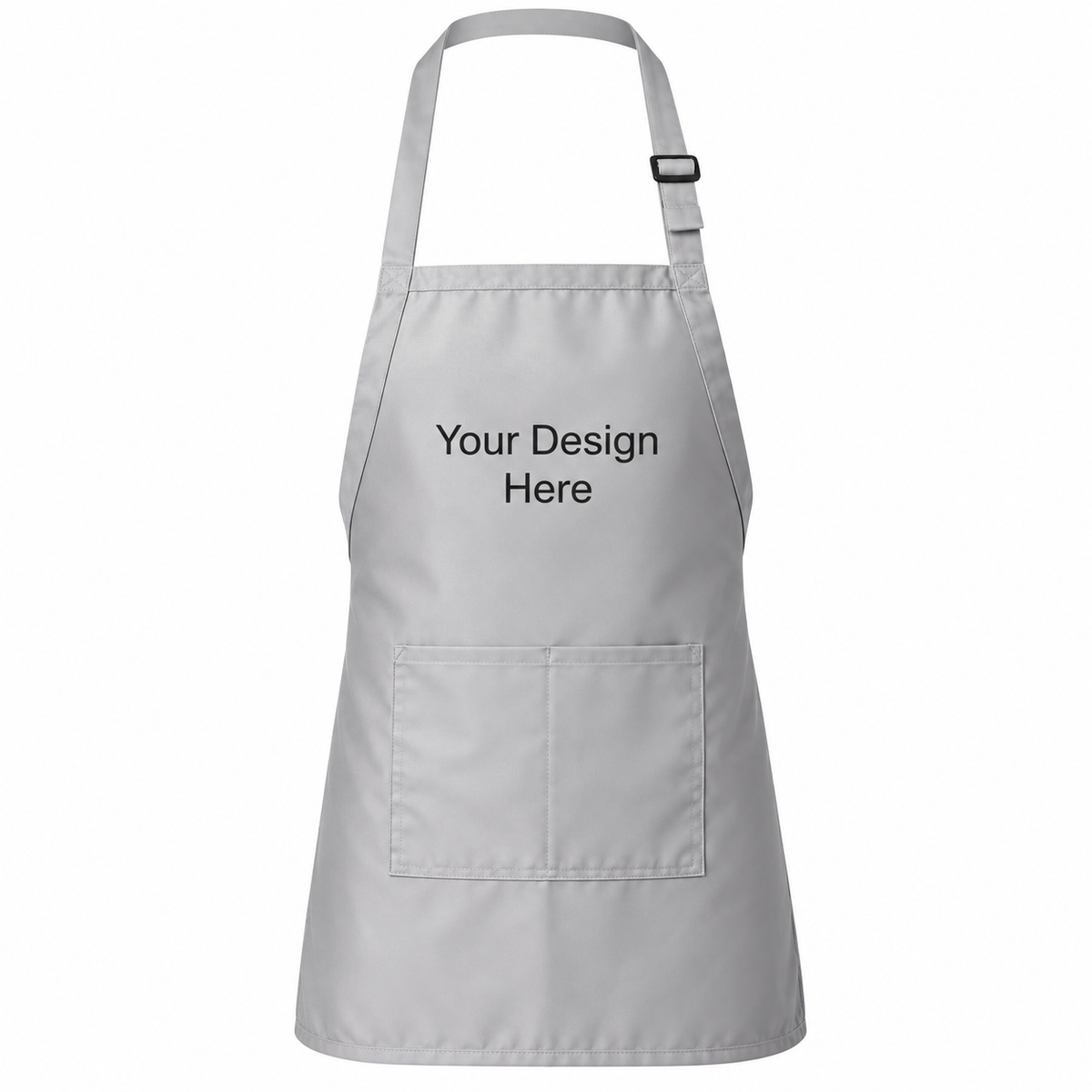 Light gray custom pocket bib apron with logo on front