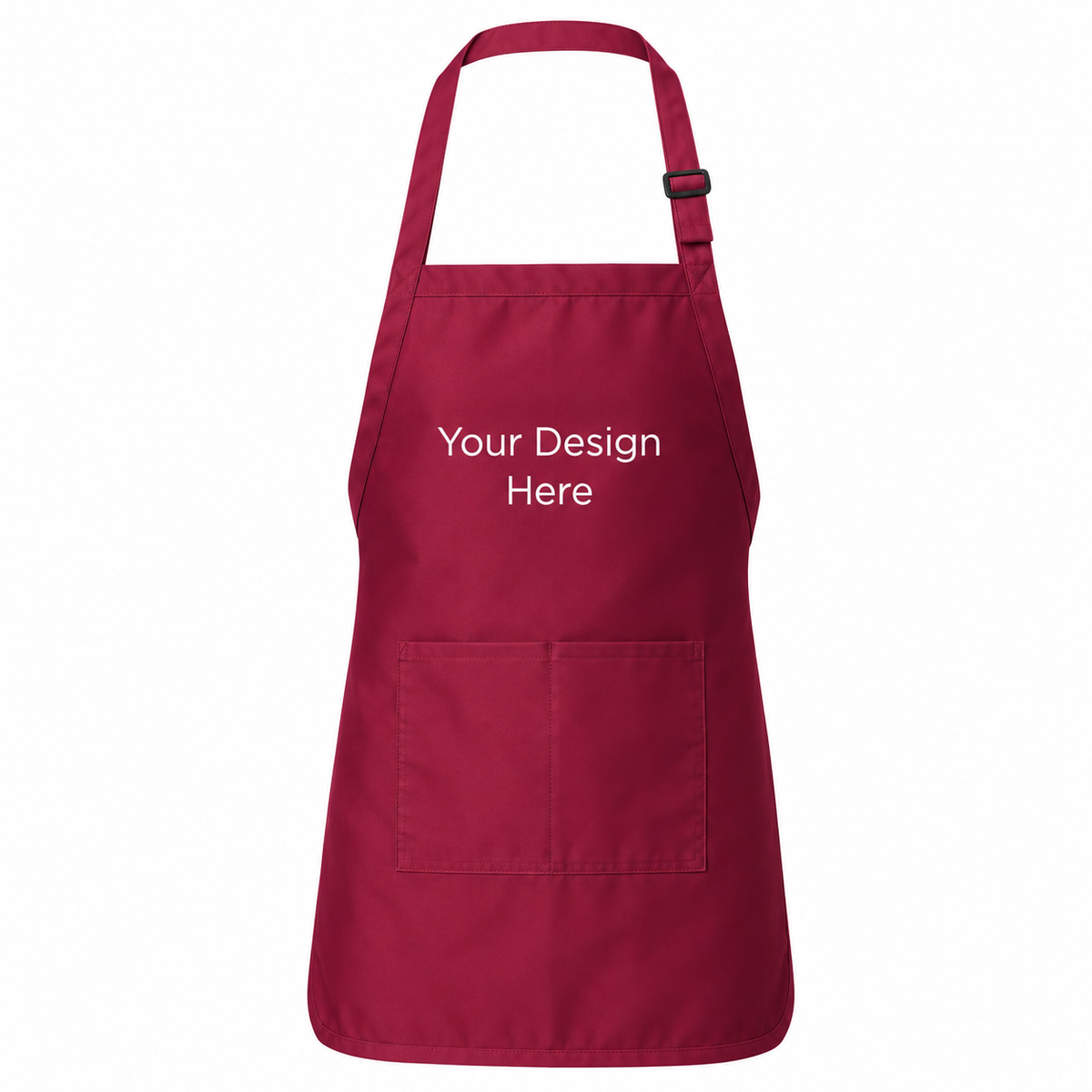 Maroon custom pocket bib apron with logo on front