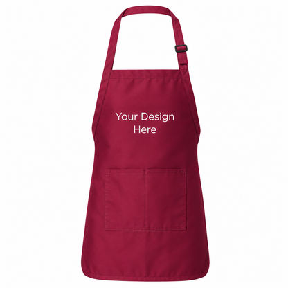 Maroon custom pocket bib apron with logo on front