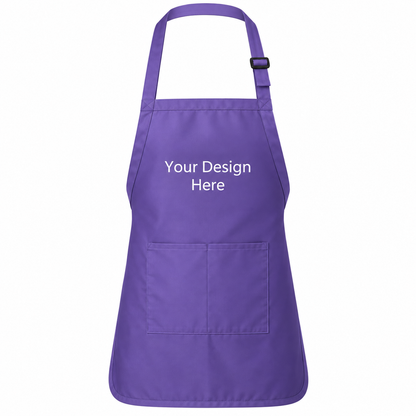 Purple custom pocket bib apron with logo on front