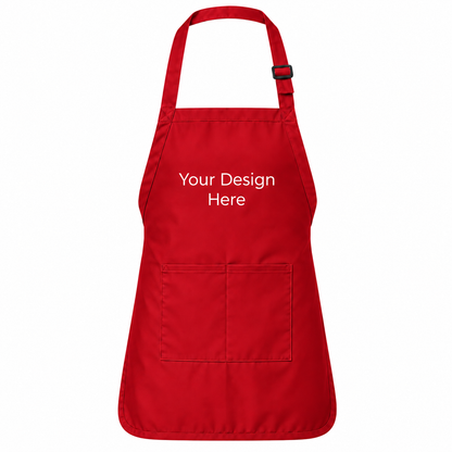 Red custom pocket bib apron with logo on front