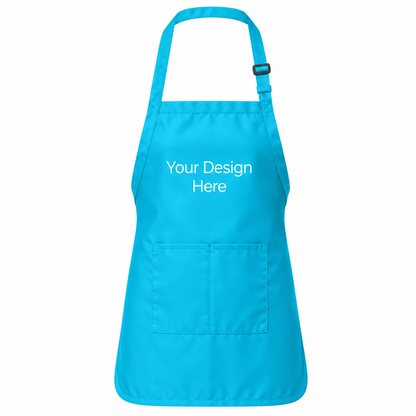 Turquois custom pocket bib apron with logo on front