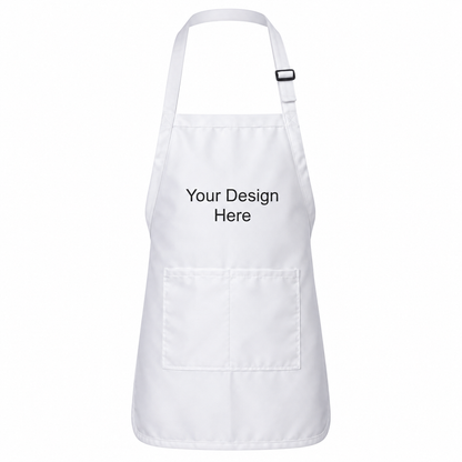 White custom pocket bib apron with logo on front