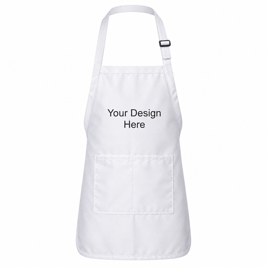 White custom pocket bib apron with logo on front