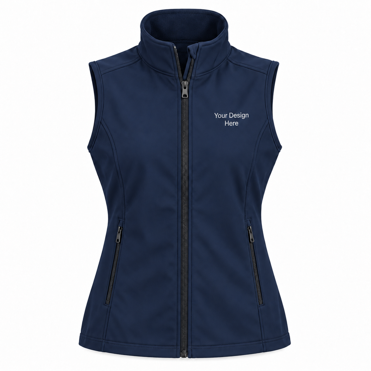 Custom women's Dress Blue Navy core soft shell vest with front left chest embroidery