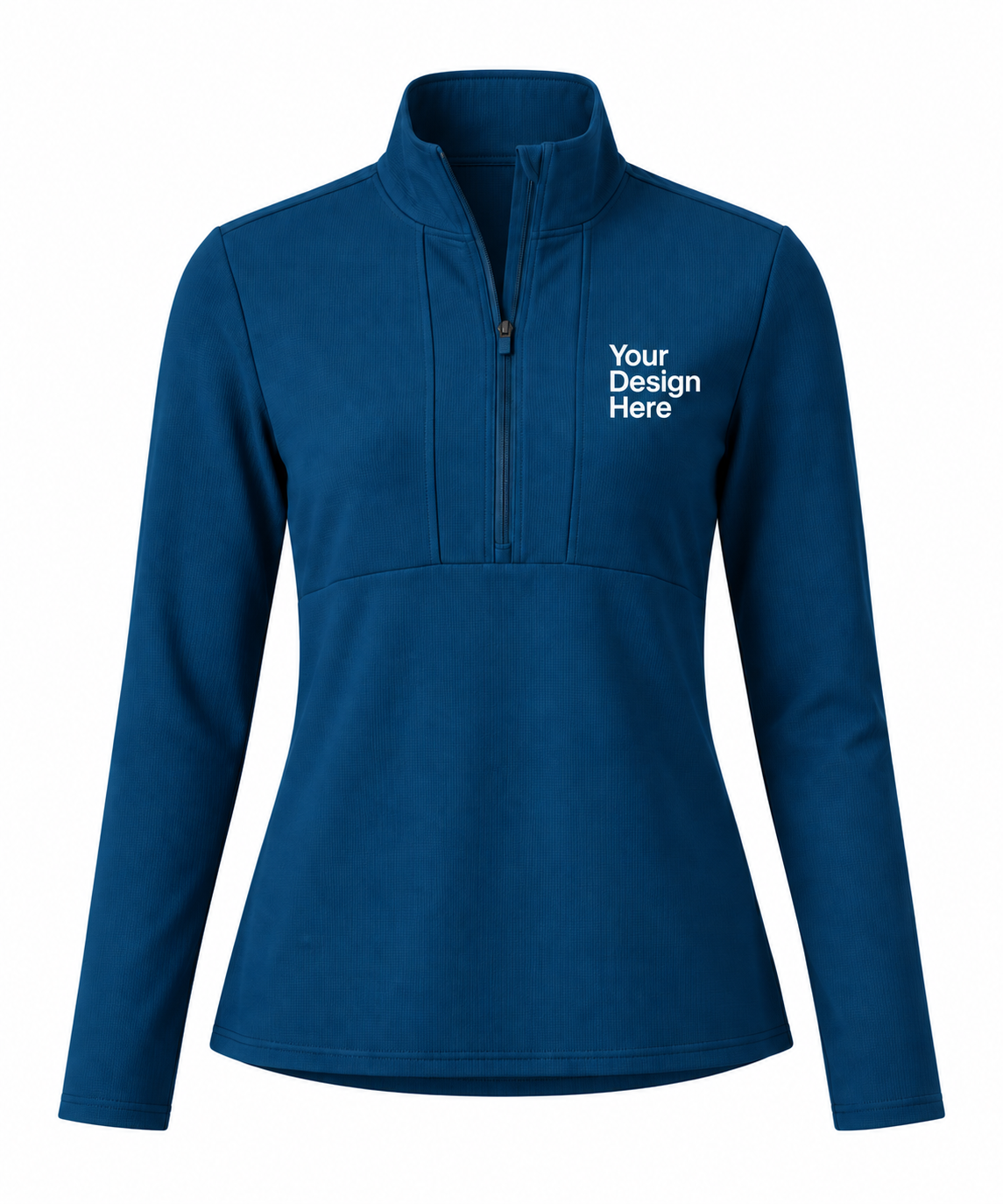 Aqua blue custom women’s half-zip with logo embroidery