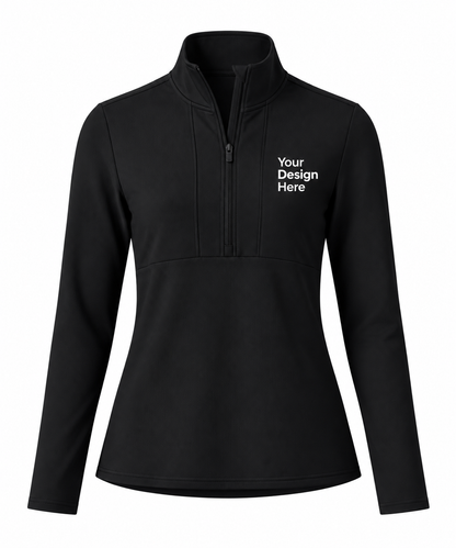 Black custom women’s half-zip with logo embroidery