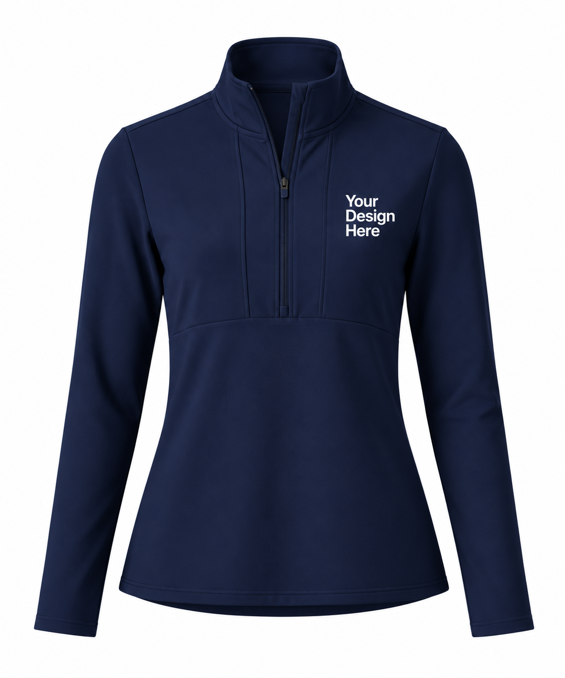 Navy custom women’s half-zip with logo embroidery