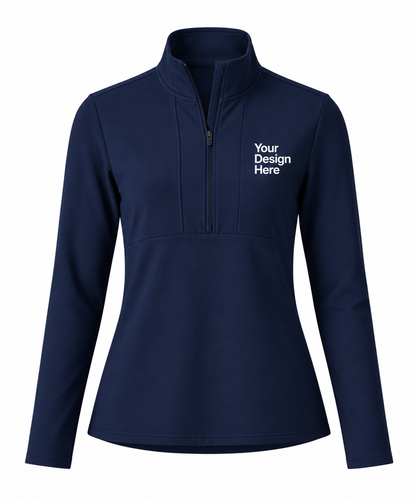 Navy custom women’s half-zip with logo embroidery