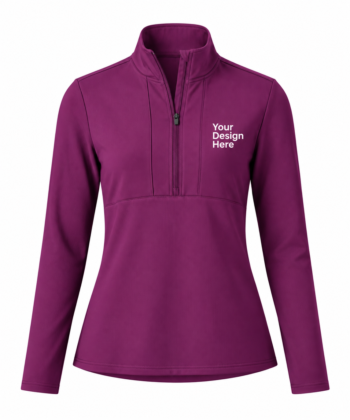 Purple custom women’s half-zip with logo embroidery