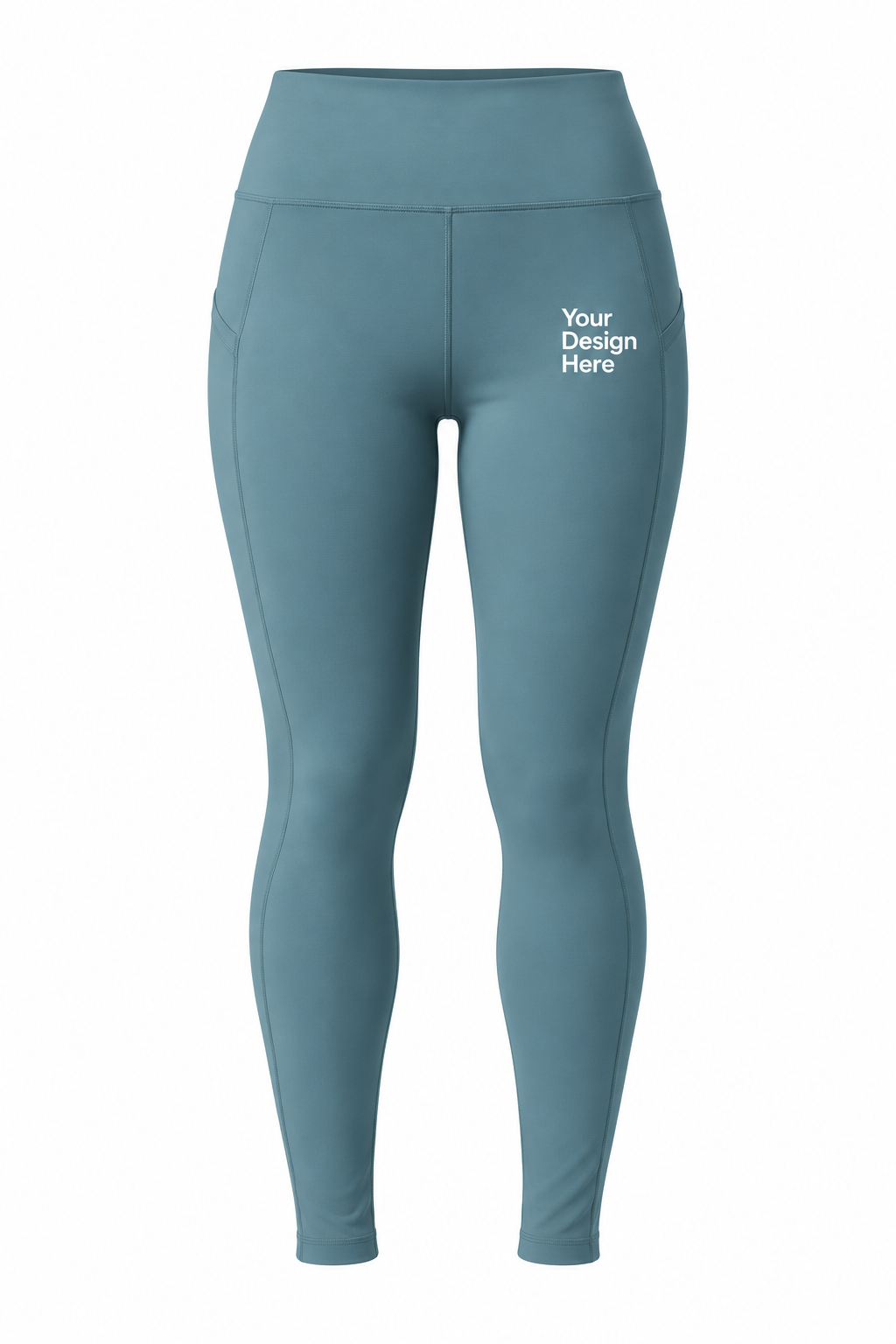 Aqua blue custom women’s high-waist leggings with logo printing