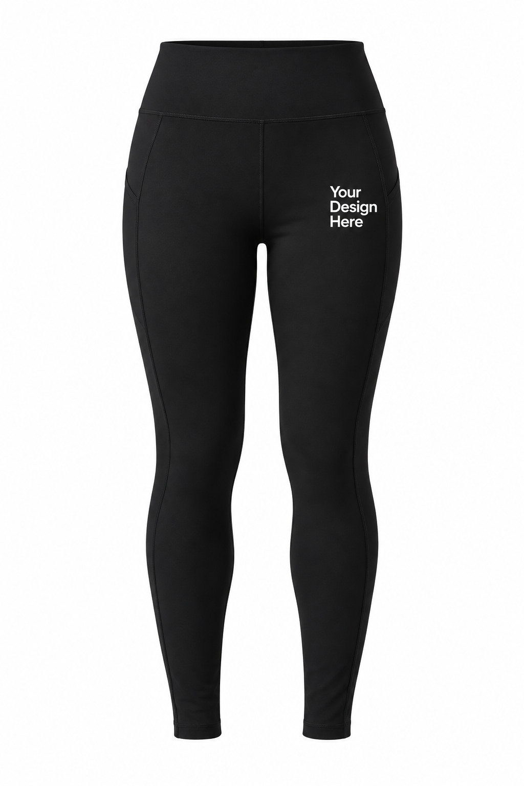Black custom women’s high-waist leggings with logo printing